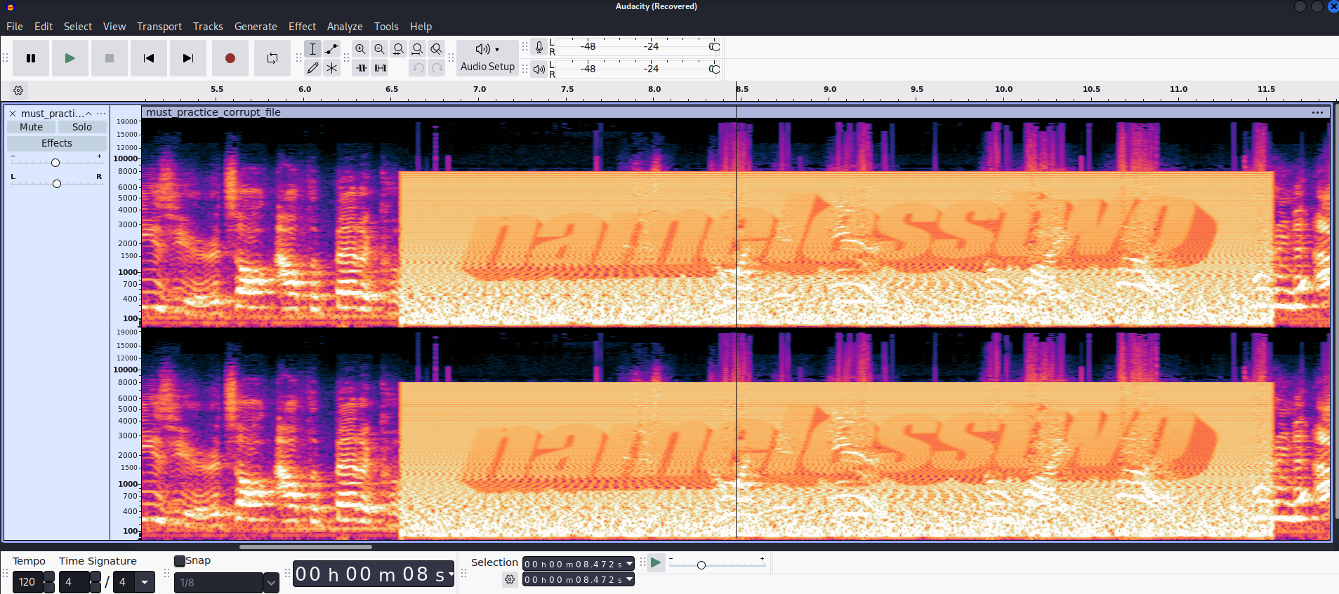 Spectrogram showing the key