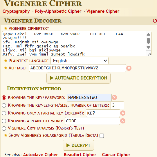 Vigerener Cipher Website
