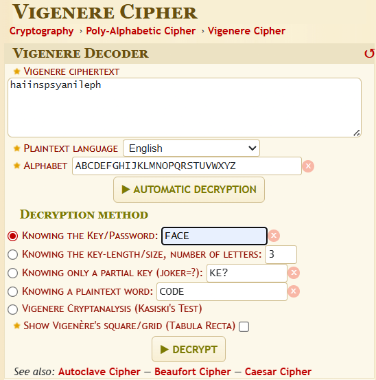 Vigerener Cipher Website
