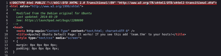 View the page source of the default web page 