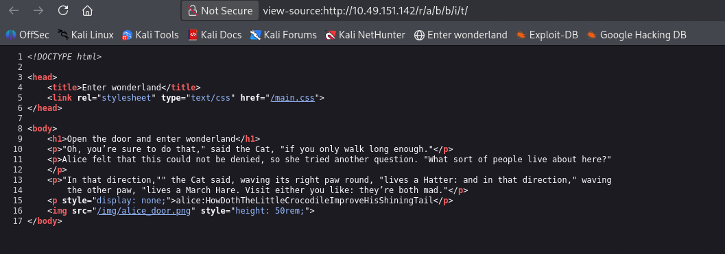 Credentials found in page source